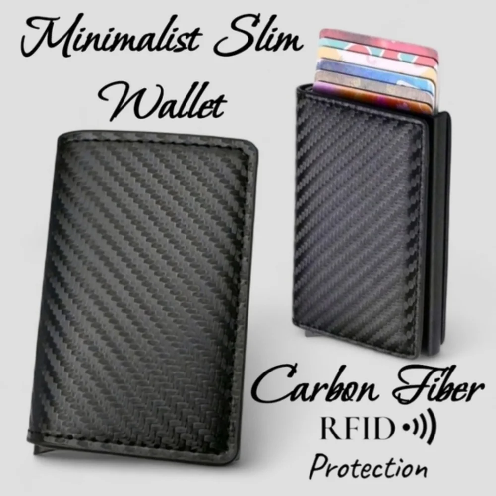 Minimalist Catbon Fibber Bifold Slim Men's Wallet Black With Pop-up Cards